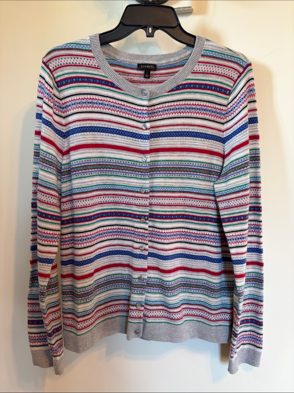 Talbots Lambswool Blend Fair Isle Cardigan Sweater L Multicolor Button Front